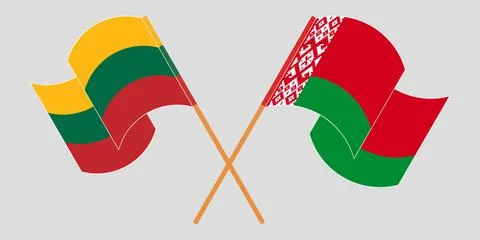 Crossed and waving flags of Belarus and Lithuania Stock Illustration