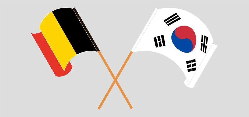 Crossed and waving flags of Belgium and South Korea Stock Illustration