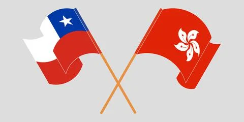 Crossed and waving flags of Chile and Hong Kong Stock Illustration