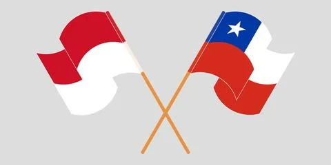 Crossed and waving flags of Chile and Indonesia 스톡 일러스트