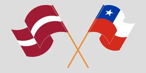Crossed and waving flags of Chile and Latvia Stock Illustration