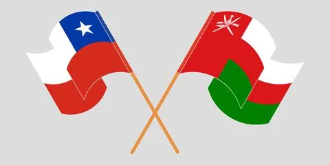 Crossed and waving flags of Chile and Oman Stock Illustration