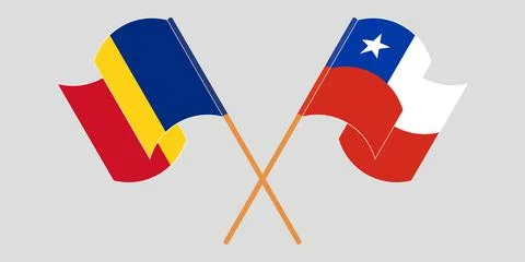 Crossed and waving flags of Chile and Romania Stock Illustration