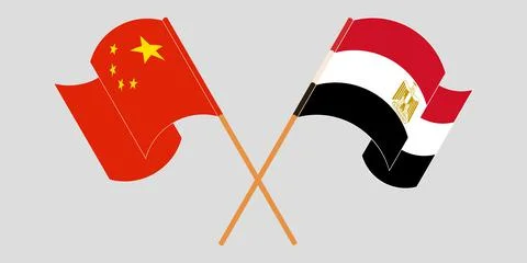 Crossed and waving flags of Egypt and China Stock Illustration