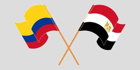 Crossed and waving flags of Egypt and Colombia Stock Illustration