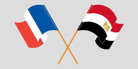 Crossed and waving flags of Egypt and France Illustrazione stock