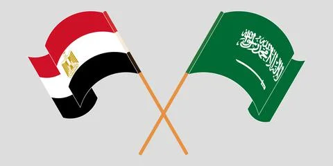 Crossed and waving flags of Egypt and the Kingdom of Saudi Arabia Stock Illustration