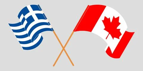 Crossed and waving flags of Greece and Canada Stock Illustration