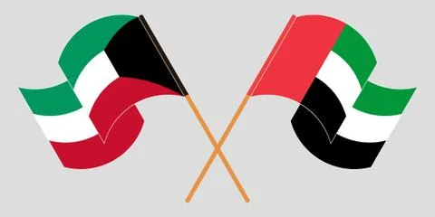 Crossed and waving flags of Kuwait and the United Arab Emirates Stock Illustration