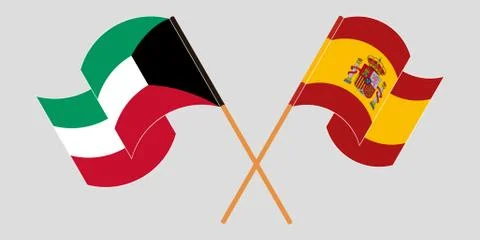 Crossed and waving flags of Kuwait and Spain Illustrazione stock