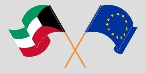 Crossed and waving flags of Kuwait and the EU Illustrazione stock