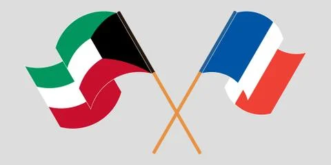 Crossed and waving flags of Kuwait and France Illustrazione stock