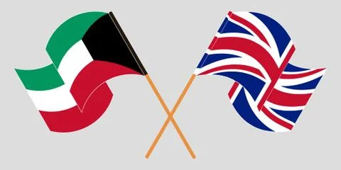 Crossed and waving flags of Kuwait and the UK Stock Illustration