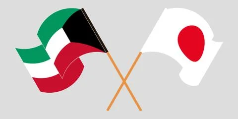 Crossed and waving flags of Kuwait and Japan Stock Illustration