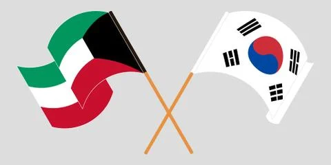 Crossed and waving flags of Kuwait and South Korea Stock Illustration