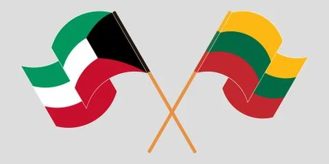 Crossed and waving flags of Kuwait and Lithuania Stock Illustration