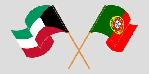 Crossed and waving flags of Kuwait and Portugal Stock Illustration
