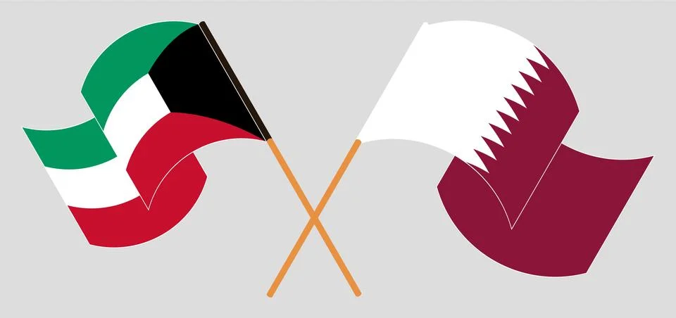 Crossed and waving flags of Kuwait and Qatar Illustrazione stock
