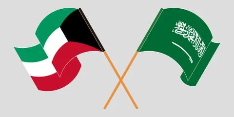 Crossed and waving flags of Kuwait and the Kingdom of Saudi Arabia Stock Illustration