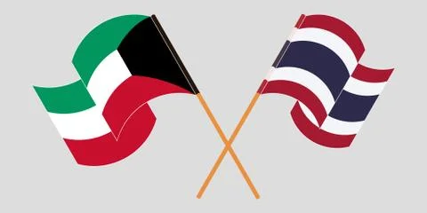 Crossed and waving flags of Kuwait and Thailand Stock Illustration