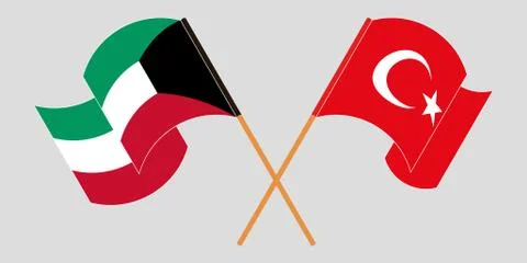 Crossed and waving flags of Kuwait and Turkey Stock Illustration