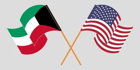 Crossed and waving flags of Kuwait and the USA Stock Illustration