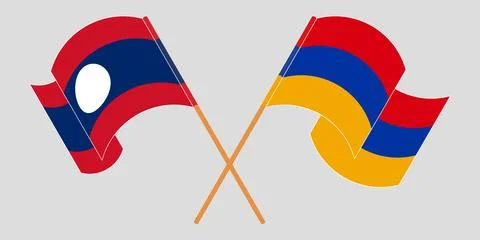Crossed and waving flags of Laos and Armenia Stock Illustration