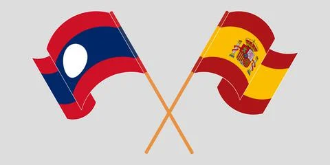 Crossed and waving flags of Laos and Spain Stock Illustration