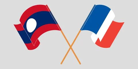 Crossed and waving flags of Laos and France Illustrazione stock