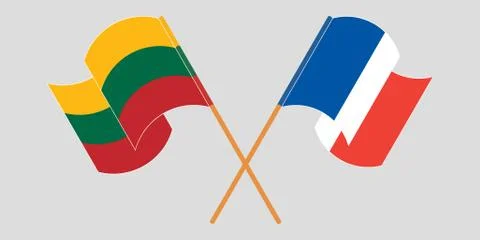 Crossed and waving flags of Lithuania and France Illustrazione stock