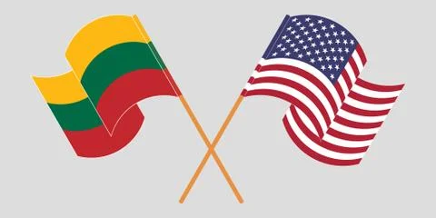 Crossed and waving flags of Lithuania and the USA Stock Illustration