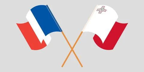 Crossed and waving flags of Malta and France Illustrazione stock