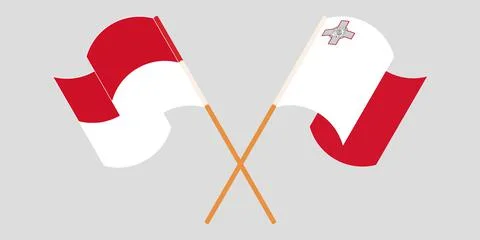 Crossed and waving flags of Malta and Indonesia Stock Illustration