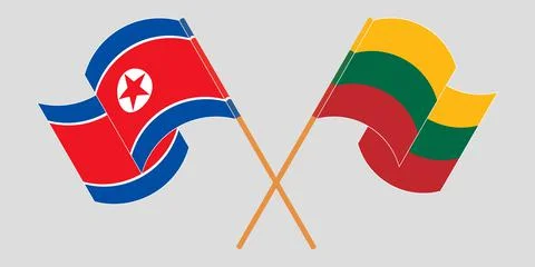 Crossed and waving flags of North Korea and Lithuania Stock Illustration