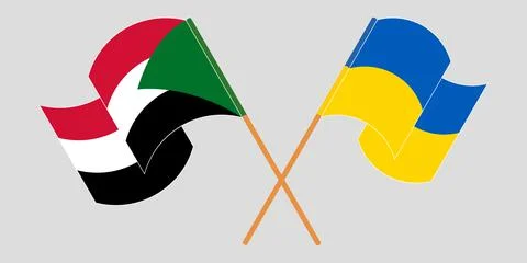 Crossed and waving flags of Sudan and the Ukraine Stock Illustration