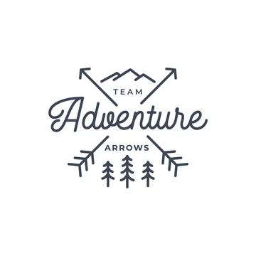Crossed Arrows with mountain and pine tree line art. Minimalist Rustic Hipste Stock Illustration