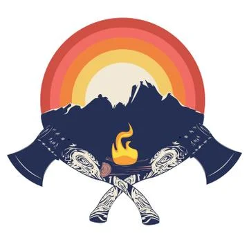 Crossed axes and campfire Stockillustratie