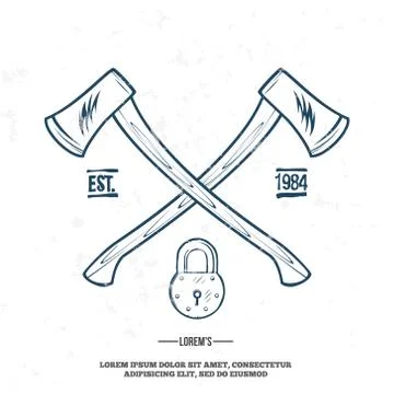 Crossed Axes with Padlock vector t-shirt print Stock Illustration