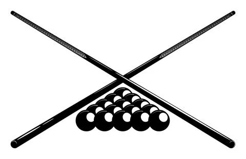 Crossed billiard cues and pool ball set. Symbol, emblem of billiard competition 스톡 일러스트