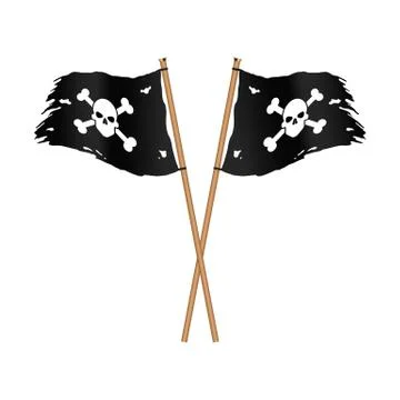 Crossed black pirate flags with bones and skull vector illustration Stock Illustration