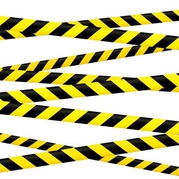 Crossed caution tape set. Yellow and black warning stripes. Repeated Stock Illustration