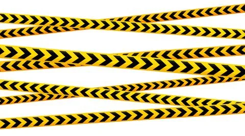 Crossed caution tape set. Yellow and black warning stripes. Repeating Stock Illustration
