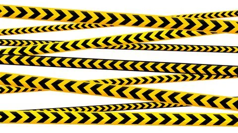 Crossed caution tape set. Yellow and black warning stripes. Repeating Stock Illustration