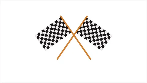Crossed checkered racing flags waving animation on white background Stock Footage 341842496
