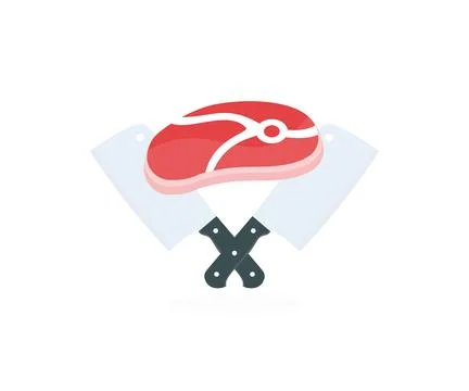 Crossed Cleaaver, Cutting raw beef meat steak logo design. Illustrazione stock