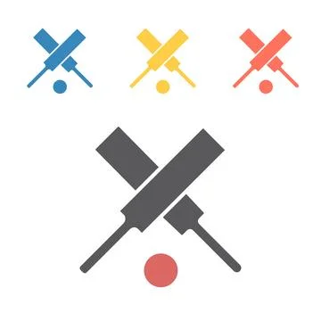 Crossed cricket bats with ball. Vector sport signs for web graphics. Stock Illustration