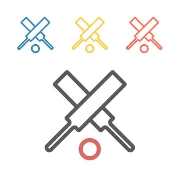 Crossed cricket bats with ball. Vector sport signs for web graphics. Illustrazione stock