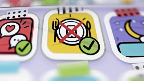 Crossed dinner plate icon with approval badge Stock Illustration