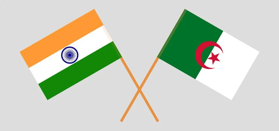 Crossed flags of Algeria and India Stock Illustration