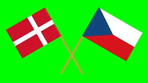 Crossed flags of Czech and Denmark in front of a green screen. Chroma Key Stock Footage 96748908